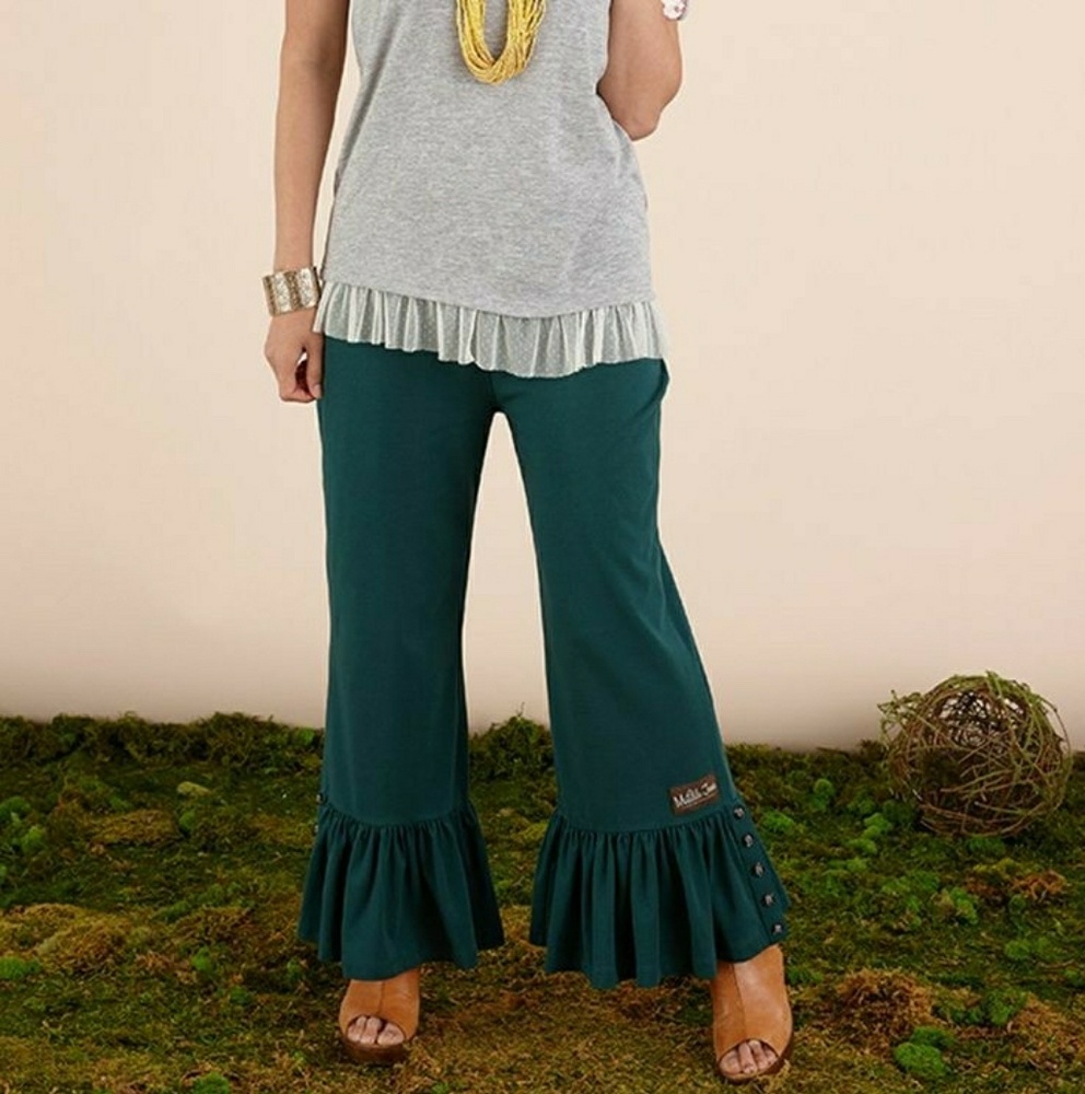 Green Mossy Vale Big Ruffles Pants -Women